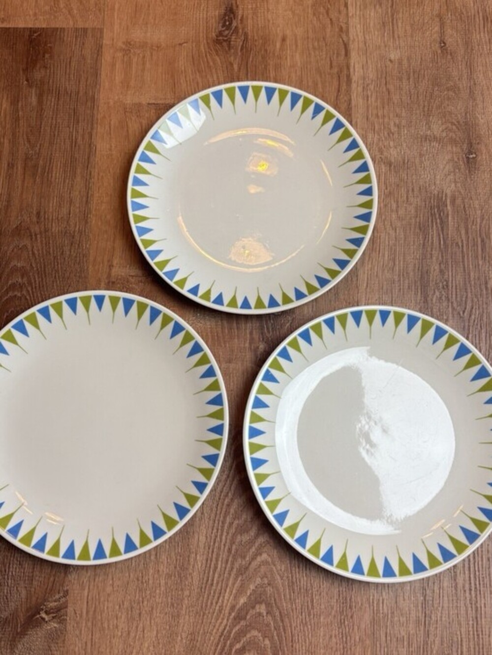 Impromptu Iroquois Pyramids MCM Salad Green Blue Plates set of 3 8"” Ben Siebel